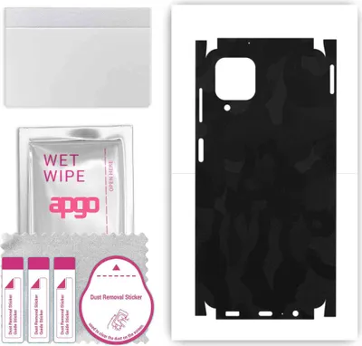 Produktbild von apgo Rückseite + Seiten Schutzfolie, Skin, kompatibel mit Samsung Galaxy F12, Hinten Displayschutzfolie aus Vinylfolie, kratzfest, einfache Montage - Schwarzes Tarnmuster
