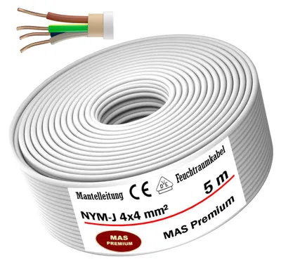 Image de 5m de câble électrique pour locaux humides Câble sous gaine NYM-J 4x4 mm² Câble électrique