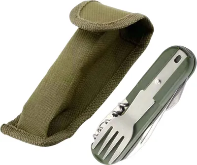 Produktbild von Faltbares Campingbesteck Set 6-in-1 Edelstahl Grün, Kompakt Und Leicht Mit Flaschenöffner Und Dosenöffner Für Outdoor Und Reisen