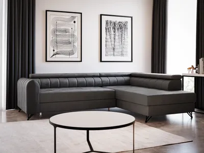 Produktbild von Ecksofa Alice mit Schlaffunktion und Bettkasten, Wohnlandschaft mit einstellbare Kopfstützen, Couch, Sofa, Bettsofa, Schlafsofa (Graphit (Kronos 22), Ecksofa Rechts)