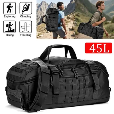 Immagine prodotto di Borsa da viaggio grande - Zaino da trekking da 45 litri - Ampia capacità - Materiale: nylon - Ideale per campeggio, caccia, escursioni, viaggi - Spallacci regolabili - Colore: nero