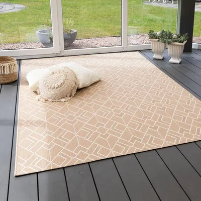 Produktbild von Steffensmeier In- und Outdoor Teppich Bergen Küche Balkon Garten Flur, wasserfest, Kunststoff, Raute Beige, Größe: 120x170 cm