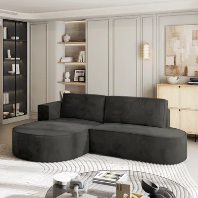Produktbild von Masseno Ecksofa CORTIO M L-S mit Schlaffunktion L-Form, Sofa mit Bettkasten, Wohnzimmersofa, Couch, Soffa, Bettsofa, Couchgarnitur- Schwarz, MONOLITH 95