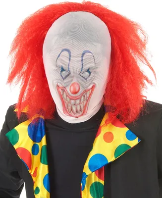Image de Clown d'horreur masque bas d'Halloween avec perruque blanc-rouge - taille unique
