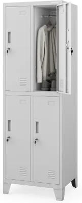 Produktbild von Spind Metall Schliessfachschrank 4 Fächer Metallschrank abschliessbar 56 x 172 x 45 cm Sozialschrank mit Belueftung Kleiderstange Personalspind