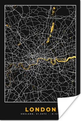 Produktbild von MuchoWow® Poster London - Stadtplan - Gold - Karte 40x60 cm - Plakate für die Wand - Poster Babyzimmer