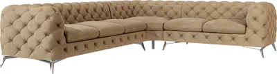 Produktbild von S-STYLE MÖBEL - Chesterfield Ecksofa Cleo mit Silber Metall Füßen aus Beige Samtstoff, Ottomane rechts, B/T/H: 323 cm/ 264 cm/ 75 cm