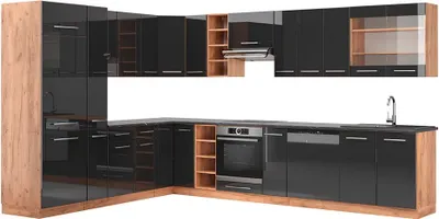 Obrázok produktu pre Rohová kuchyňa Vicco Fame-Line Antracit vysoký lesk/Dub Goldkraft 347 x 257 cm, AP Antracit, Model 47335