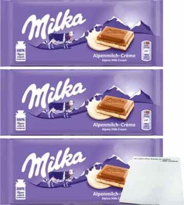 Produktbild von Milka Alpen-Milchcreme 3er Pack (3x100g Tafel) + usy Block