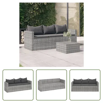 Produktbild von The Living Store Gartensofa 3-Sitzer mit Kissen Grau Poly Rattan