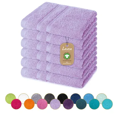 Produktbild von Lavea® Seiftuch 6er Set 30x30 cm, Waschlappen, 100% Baumwolle, Gästehandtücher, saugstark, waschbar, strapazierfähig, Frottierserie Bali - Flieder