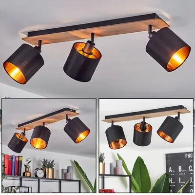 Produktbild von Costa »Costa« Deckenlampe, Holz/Metall/Stoff, Dunkelbraun/Schwarz