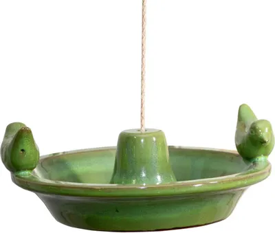 Produktbild von Hängendes Vogelbad aus Keramik - Grün und Rund für Singvögel