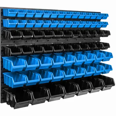 Obrázok produktu pre Nástenný panel na náradie 115 x 78 cm s 75  ks. Krabice závesný Modré a Čierne Stohovatelné Boxy