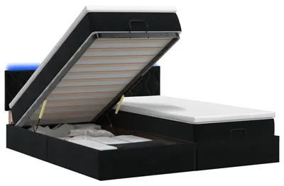 Produktbild von Ottoman-Bett mit Matratze und LED Schwarz 200 x 200 cm Samt