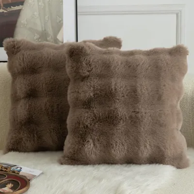 2er-Set Plüsch-Kissenbezüge, 45x45 cm, Taupe, Samt