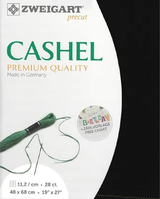 Produktbild von Zählstoff CASHEL Zweigart Precut 28 ct. 3281 Farbe 720 schwarz, Handarbeitsstoff aus 100% Leinen für Stickerei 48x68 cm