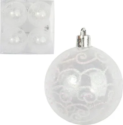 Produktbild von Set mit 4 Weihnachtskugeln aus Kunststoff mit Schneedekoration, 6 cm