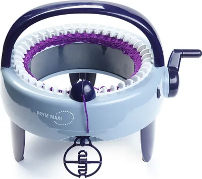 A knitting machine is shown against a white background.