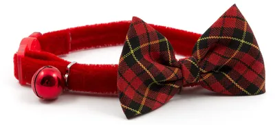 Imagen del producto de Collar vintage para gatos con lazo, estampado escocés, ajustable
