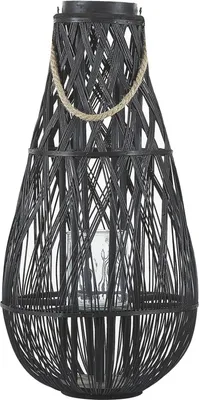 Produktbild von BELIANI Laterne Schwarz 39 x 75 cm Glas mit Holz Kerzenhalter Dekorativ Gebogene Form Modern