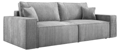 Produktbild von Sofa mit Schlaffunktion und Bettkasten CORTINA, Sofa Cord, Couch, Klappsofa mit Schlaffunktion, Schlafsofa, Bettsofa, Polstersofa - Hellgrau POSO 55