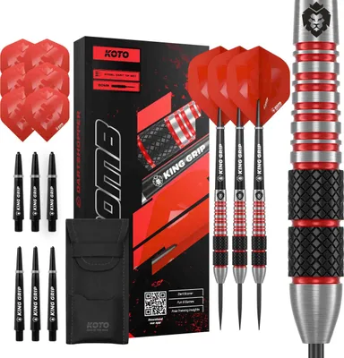 Produktbild von KOTO - Kingbomb Black & Red Darts 28 G, Rot, Dartpfeile Inkl. 3 Barrels, 3 Flights & 3 Shafts