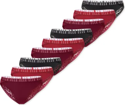 Produktbild von ELLE Damen Brasilslip Lace 9-Pack schwarz,rot,dunkelrot - Größe M