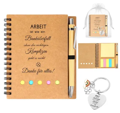 Produktbild von Geschenkset Kollegen Abschied Notizbuch Schlüsselanhänger Stift Humorvoll