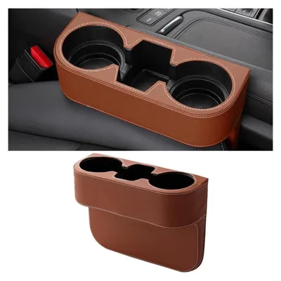 Immagine prodotto di Organizzatore per sedili auto, modello da inserire tra i sedili anteriori, con portabicchieri, in ecopelle marrone