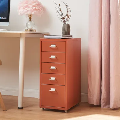 Produktbild von Podstawa mobilna "Kökar" z 5 szufladami stal 69 x 28 x 41 cm ceglasta czerwień