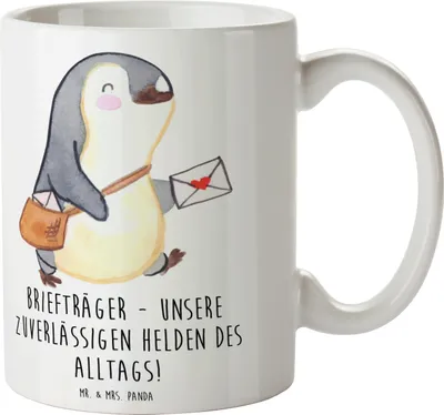 Produktbild von Mr. & Mrs. Panda Tasse Briefträger Helden - Weiß - Geschenk, Wertschätzung, Aufmerksamkeit, Kaffeebecher, hochwertige, Teetasse, Bedanken, Becher, Dankbarkeit, Postbote