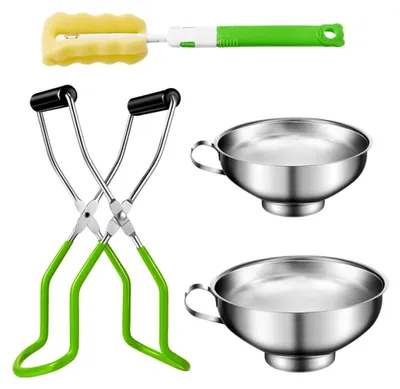 Produktbild von Einmachset mit Edelstahl Glasheber, Einmachpinsel und Trichter, 4 Teile, rutschfest und sicher für die Küche