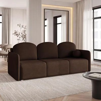 Produktbild von Sofa SUVI III mit Schlaffunktion, Schlafsofa, Wohnzimmersofa, Couch, Soffa, Bettsofa, Geflochtener Stoff – Braun NEVE 28