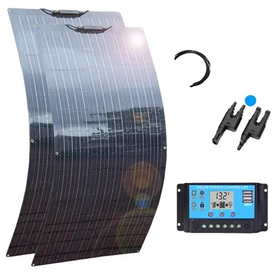 Zdjęcie produktu dla Zestaw paneli słonecznych, moc 200 W, elastyczna konstrukcja, 12 V lub 24 V, zestaw 200 W