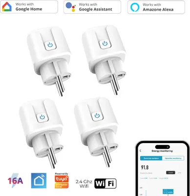 Produktbild von 4x Intelligente WiFi WLAN Steckdose mit Strommessung und Sprachsteuerung, Timer, SmartLife App, Mini Smart Plug, Alexa & Google