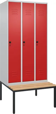Produktbild von C+P Garderobenschrank "Classic Plus", Abteilbreite 30 cm, mit Sitzbank, Feuerrot (RAL 3000), 212x90x50 cm/ 3 Fächer