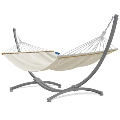 Produktbild von Potenza Outdoor Hängematte mit Gestell für 2 Personen I Stabhängematte XXL 220x160, 200kg I Grau Hängemattengestell 220kg Wetterfest