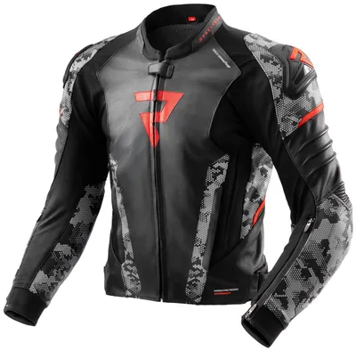 Produktbild von Rebelhorn Veloce Camo Motorrad Lederjacke, schwarz/grau/rot, 52