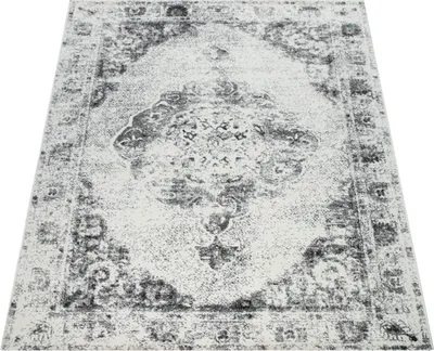 Immagine prodotto di Tappeto per soggiorno, pelo corto vintage con motivo orientale, grigio screziato, dimensioni 60x100 cm