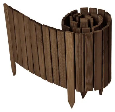 Produktbild von Garronda Beeteinfassung Holz Rollzaun Gartenzaun imprägniert Flexibler Rollborder Rasenkante  Länge: 200 cm (Dunkelbraun, Höhe: 40 cm)