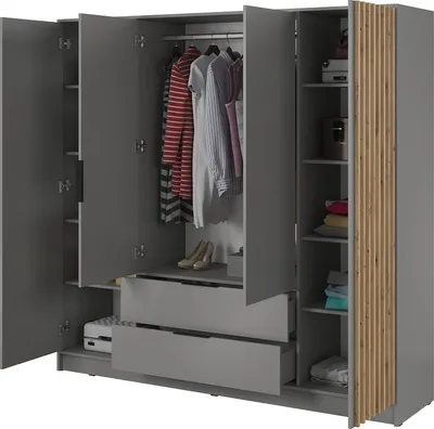 Produktbild von Kleiderschrank NELLY 4D - mit Lamellen, Schrank (GRAU/ ARTISAN LAMELLE, SPIEGEL)