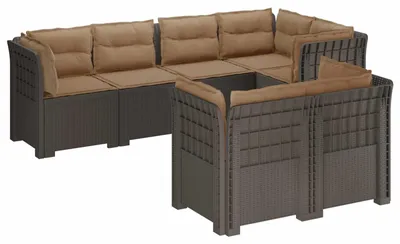Produktbild von vidaXL 7-Sitzer Gartensofa mit Kissen Rattan-Look PP Hellgrau