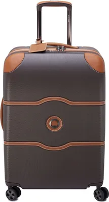 A brown and tan Delsey Paris Chatelet Air 2.0 trolley suitcase is shown against a white background.
