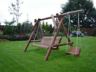 Produktbild von Hollywoodschaukel Korsika 3+1 Sitzer braun Gartenmöbel aus Naturholz Kiefer und Erle