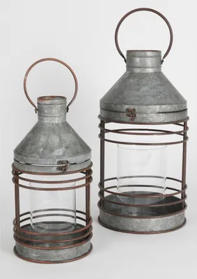 Produktbild von 4x Garten Laternen 2er Set Zink Dekoration Beleuchtung Windlichter Balkon Außen