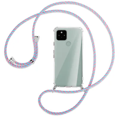 Produktbild von Handykette Backcover-Schutzhülle mit Band (Metall silberfarben) für Google Pixel 5 - pink/mint