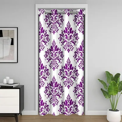 Immagine prodotto di Tenda per porta in tessuto jacquard damascato, motivo floreale, bianco e viola, 132x203 cm, in microfibra