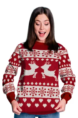 Produktbild von Winterpullover für Damen - Rentiere Winter Strick Pullover Sweatshirt Ugly Sweater Rot XL