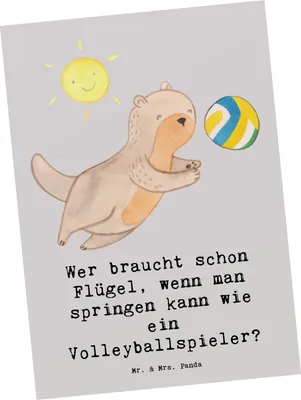 Produktbild von Mr. & Mrs. Panda bildkarte Volleyball Sprung - Grau Pastell - Geschenk, Teamarbeit, Gemeinschaft, Postkarte, Ansichtskarte, Sportler, Volleyballspieler, Sportart, Sport